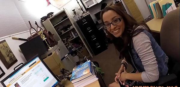  Amateur college babe with glasses pounded by pawn man